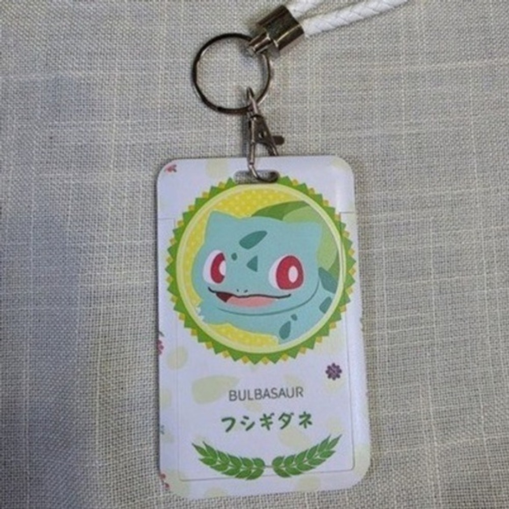 Pokemon Bulbasaur ID Badge Holder White Braided Wristlet Keychain Japanese Text